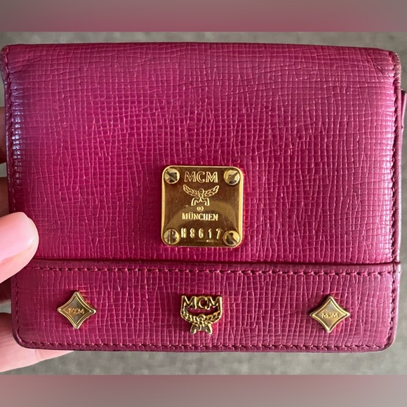 MCM Leather Studded Compact Card Wallet, Beautiful Pink Fucshia Color! 🩷🩷 - Picture 1 of 11